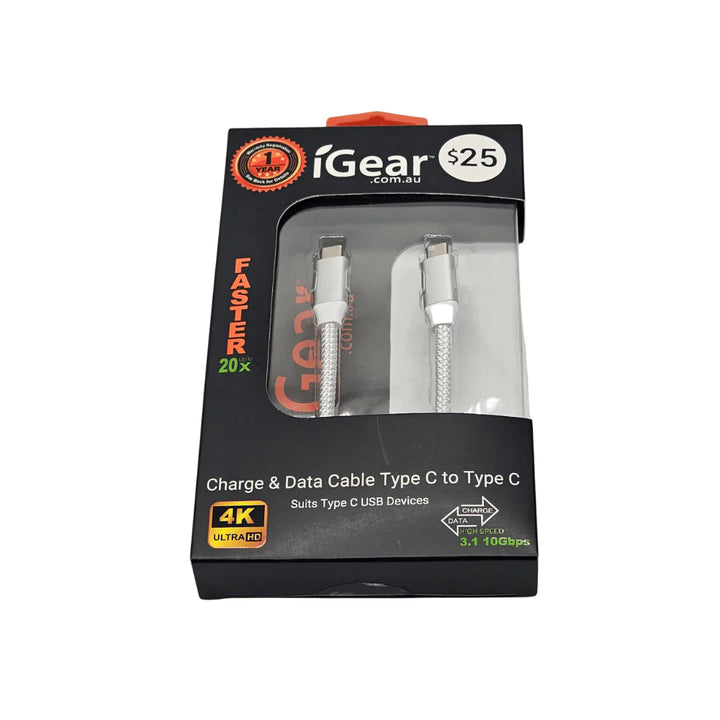 iGear Cable Charger/Sync Braided Type - C to Type - C 3.1