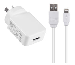 iGear CHARGER 240V WITH IPHONE CHARGE/SYNC CABLE WHITE